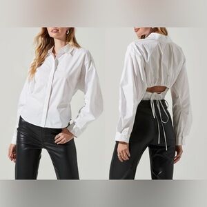 ASTR THE LABEL Sienna Cotton Cut-Out Shirt White Button Down Size XS